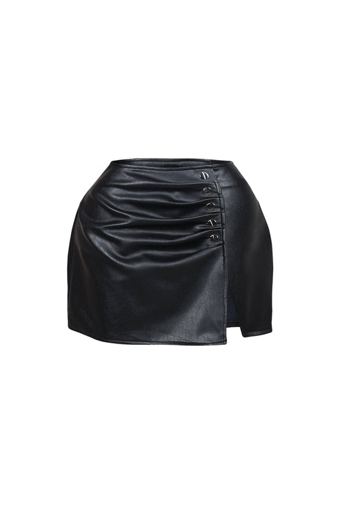 Alina Faux Leather Button Slit Mini Skirt